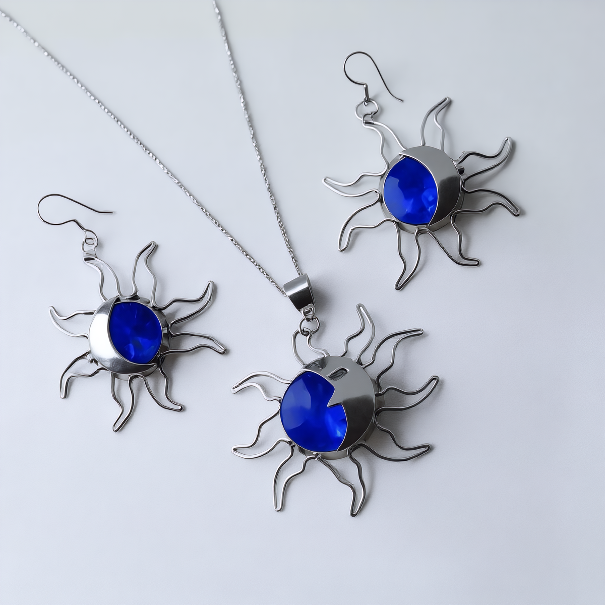 Blue Fire earrings detail showing subtle character and radiant harmony