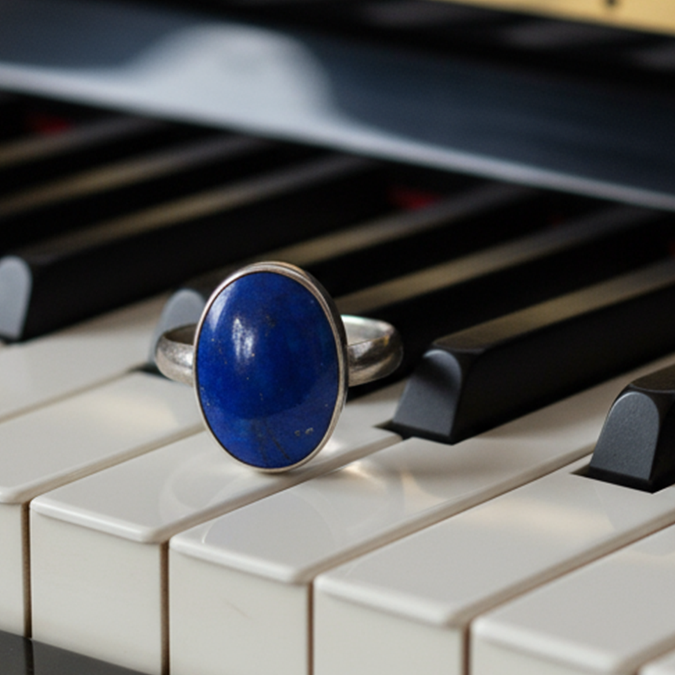 Blue Portal ring at angle showing stone of wisdom and inner truth talisman