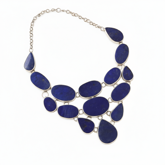 Deep Sky sterling silver and lapis lazuli necklace with large natural gemstones, front view