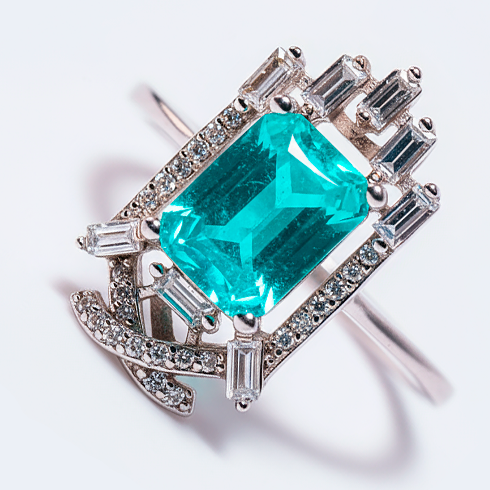 Detail macro Emerald Portal ring highlighting tourmaline chromatic intensity and sterling silver precision
