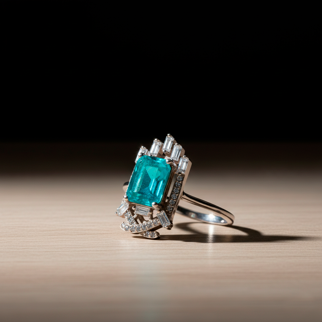 Side view Emerald Portal ring highlighting chromatic intensity and elegant design