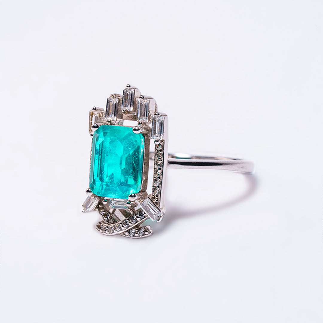 Emerald Portal ring at angle showing mystical beauty and symbolic meaning