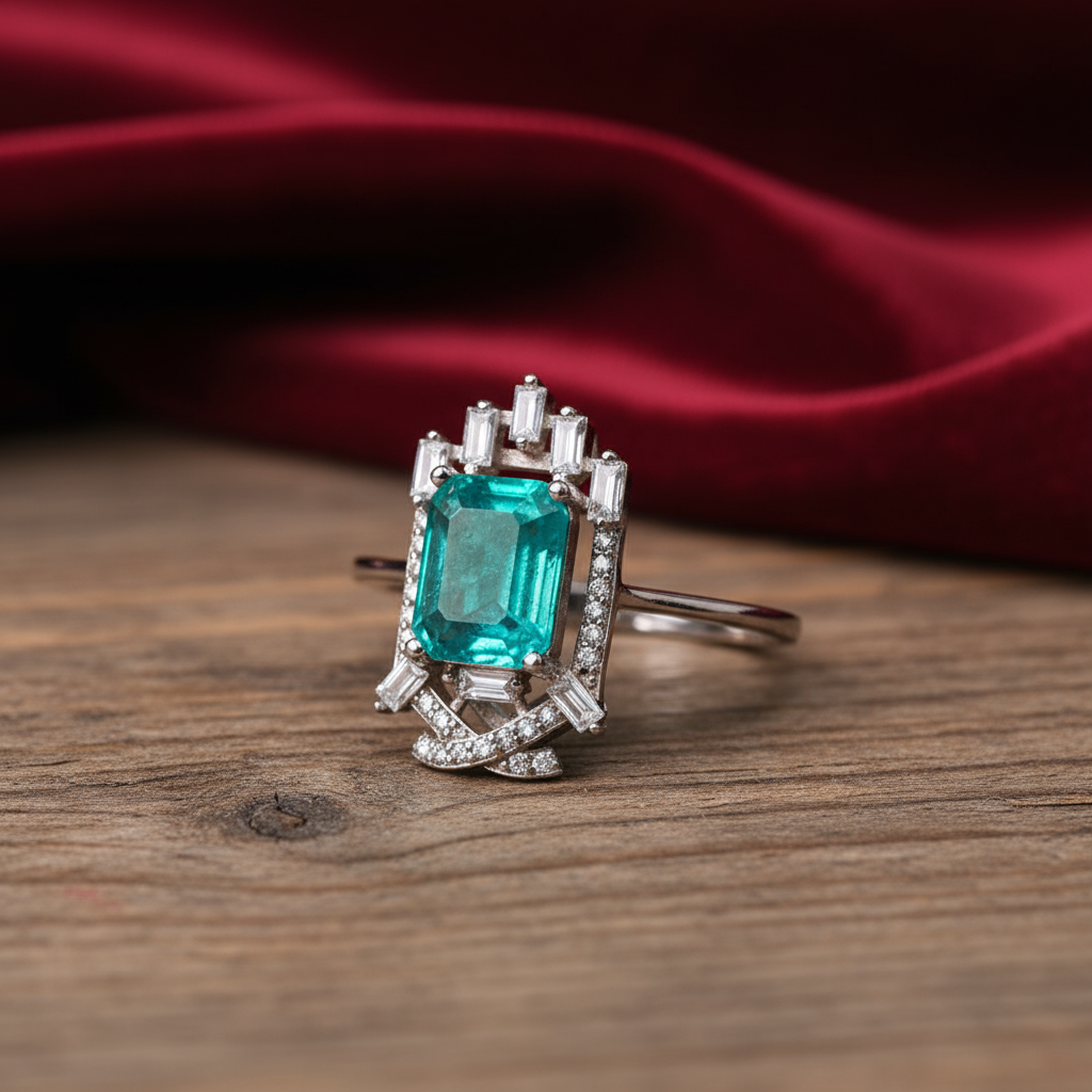 Back view Emerald Portal ring showing band construction and comfortable fit