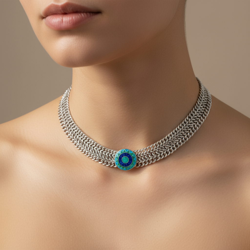 Close-up Emerald Sun medallion displaying natural opal brilliance and turquoise accents