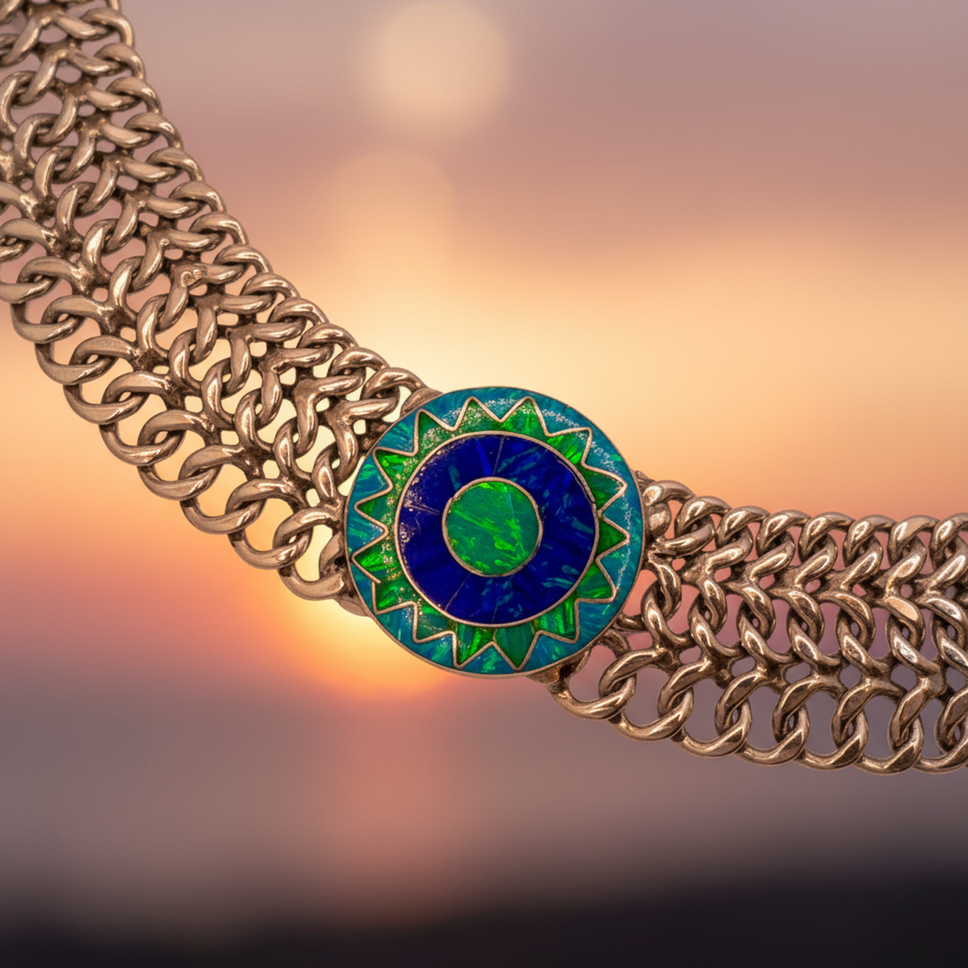 Back view Emerald Sun medallion showing sterling silver construction and secure setting