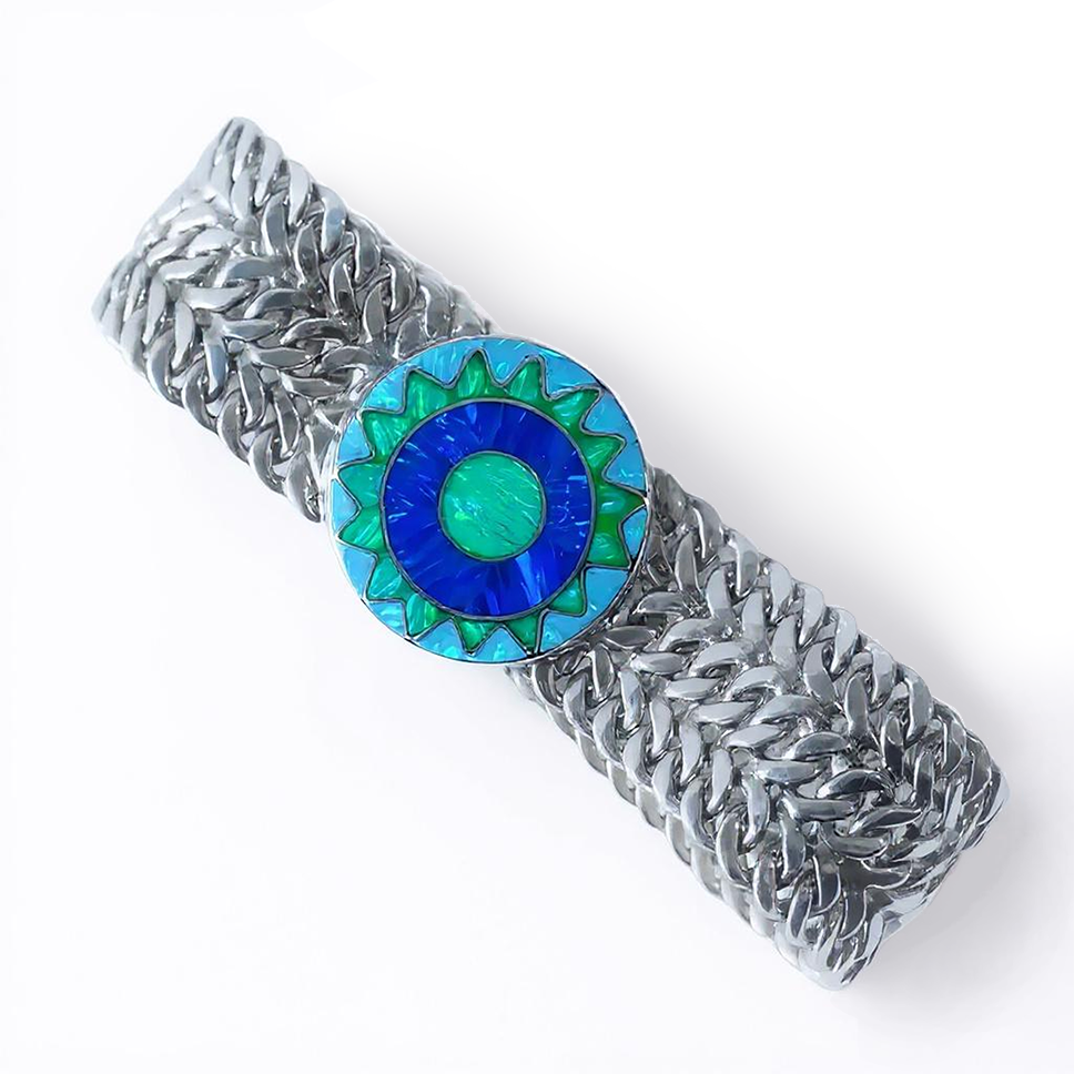 Back view Emerald Sun bracelet showing clasp construction and elegant design
