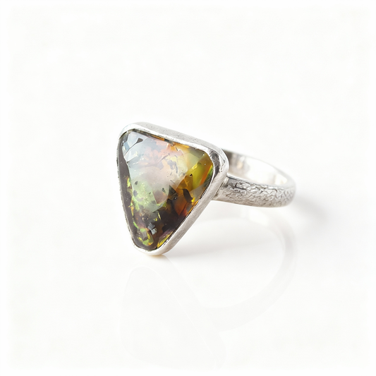 Eternal Rose silver ring with embossed three-dimensional rose design, front view