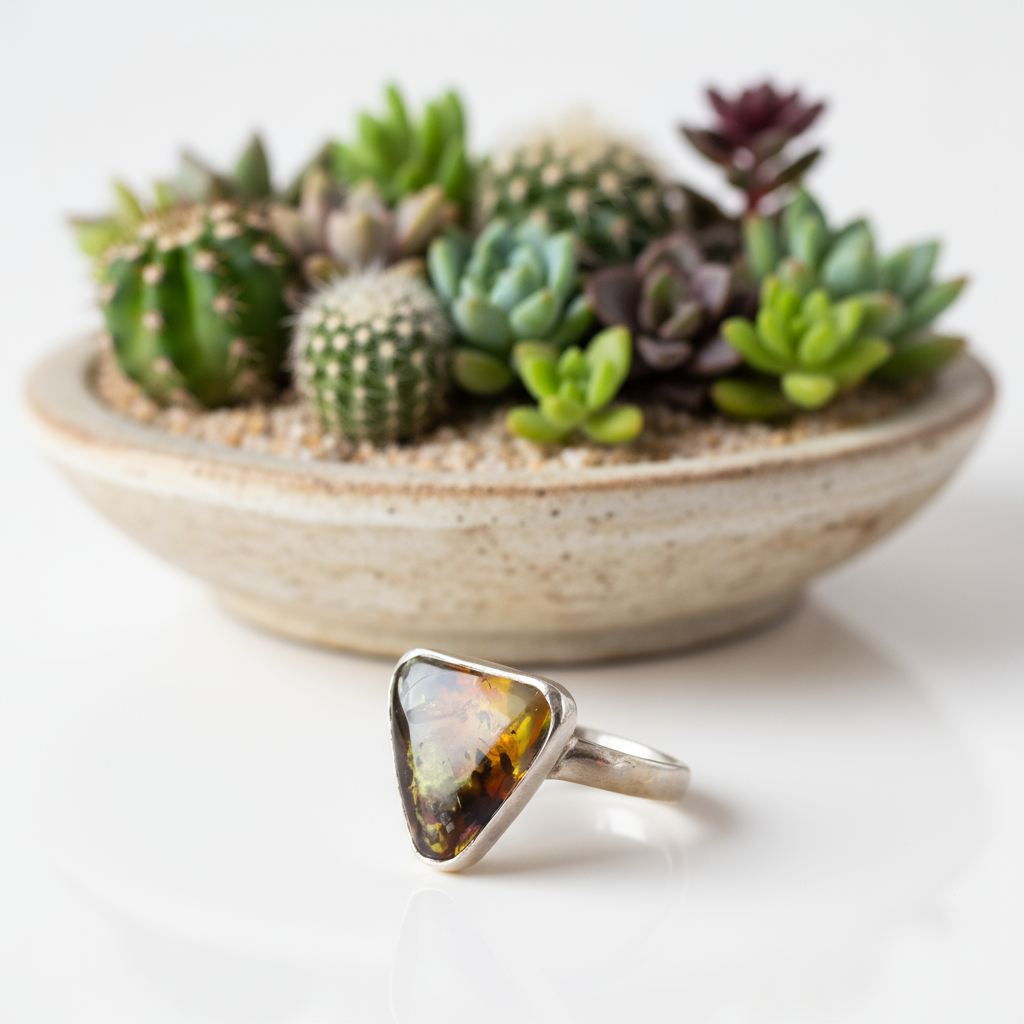 Eternal Rose ring at angle showing deep love symbolism and feminine strength