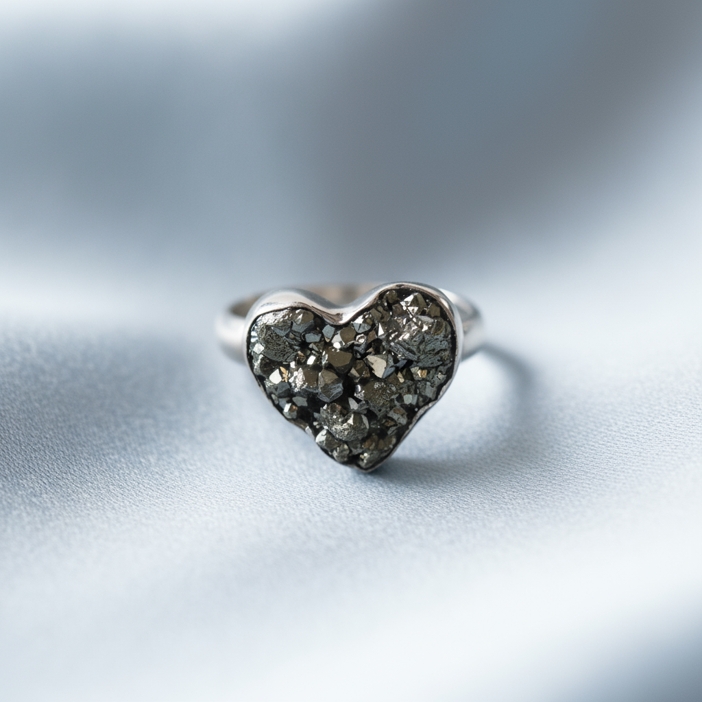 Golden Heart ring at angle showing abundance symbolism and protective energy