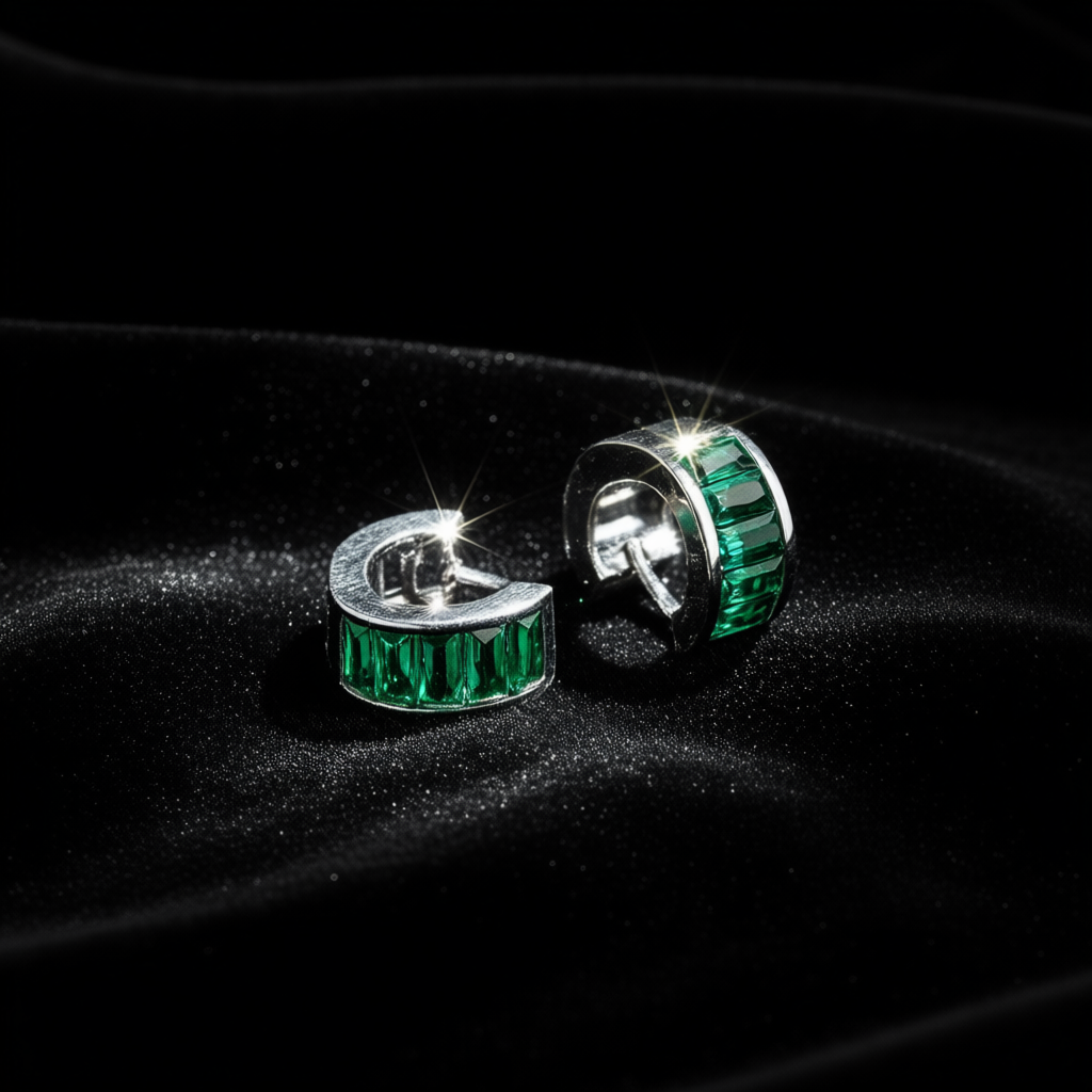 Side view Green Essence earrings highlighting elegant profile and green sparkle