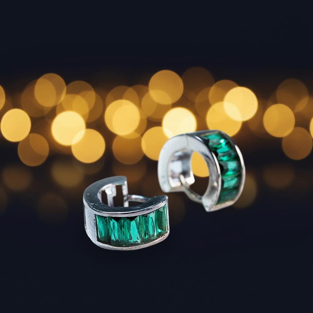 Green Essence earrings at angle showing depth of channel setting