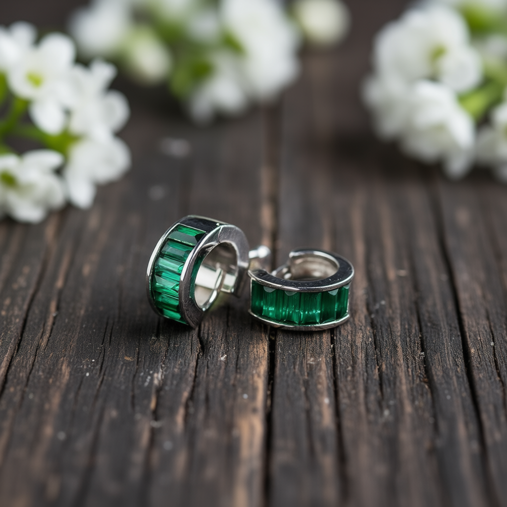 Back view Green Essence earrings showing hoop closure system
