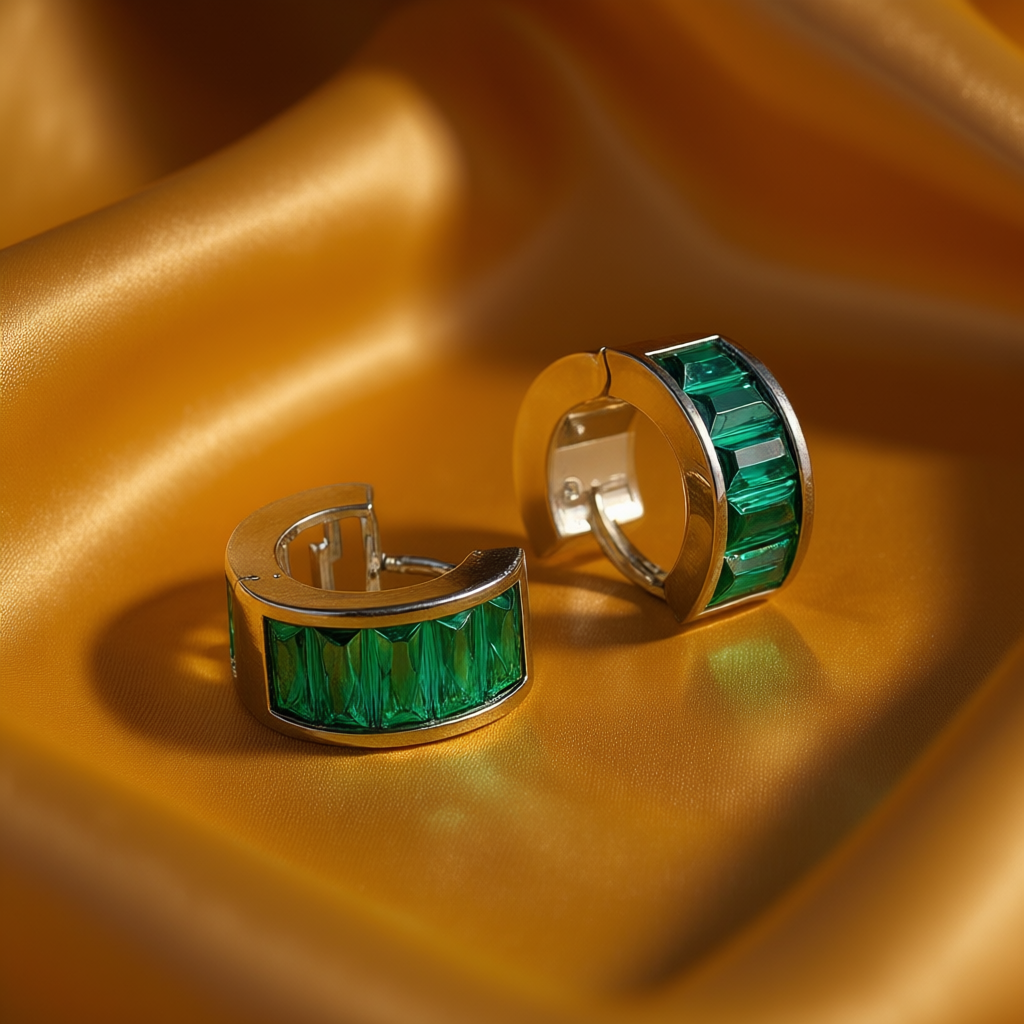 Green Essence earrings with lighting highlighting green cubic zirconia brilliance