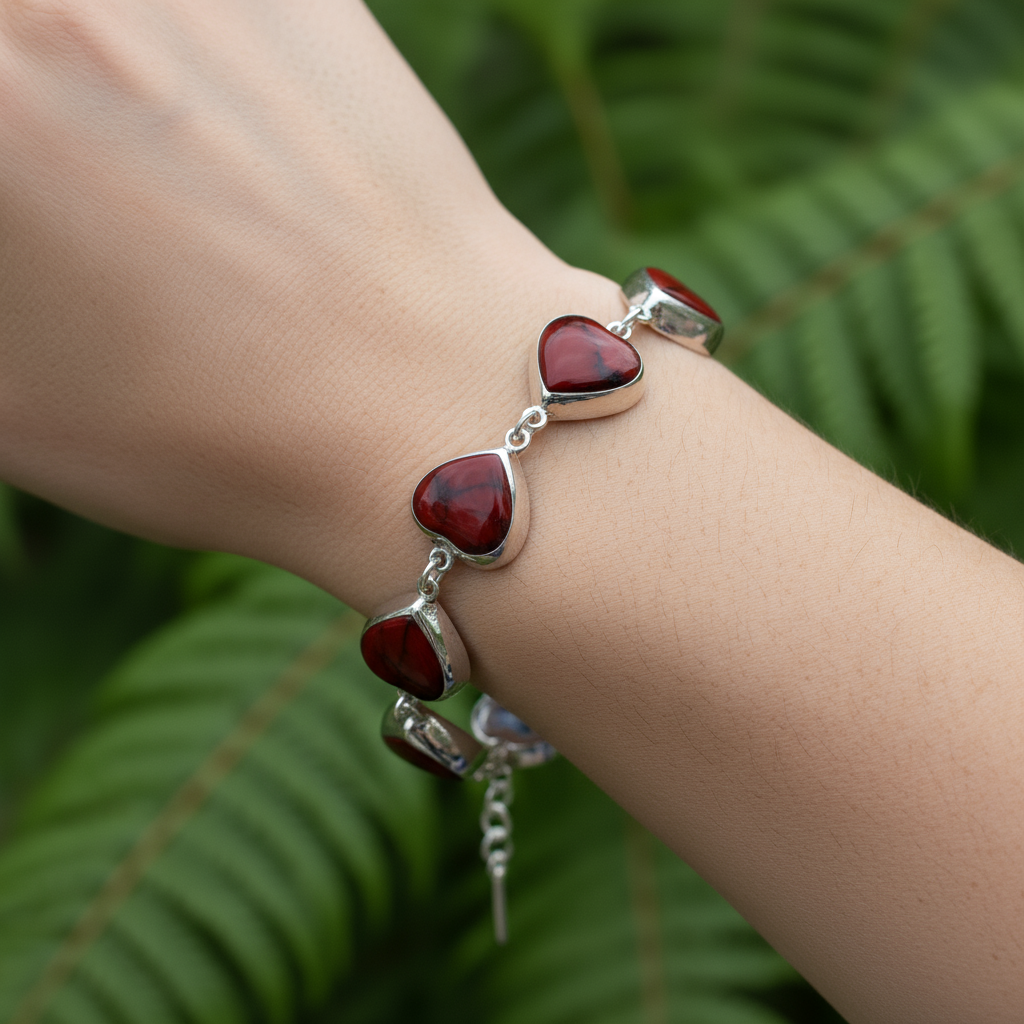 Heart of Fire bracelet at angle showing passion, vitality and emotional balance symbolism
