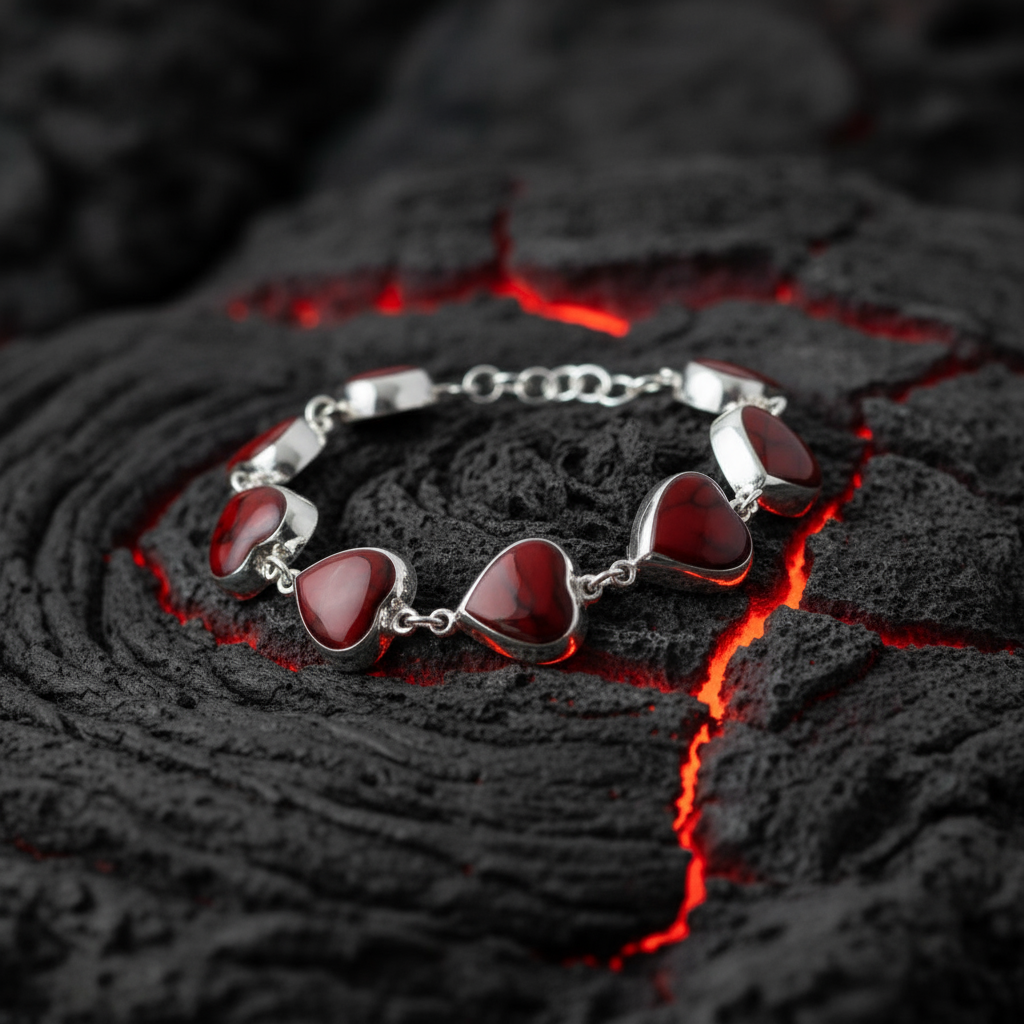 Artistic view Heart of Fire bracelet emphasizing ancestral protection and inner strength