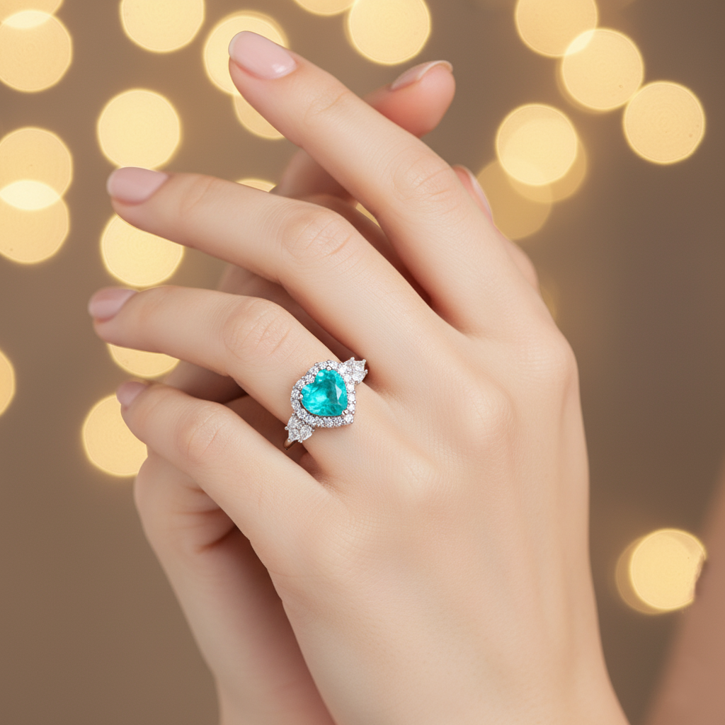 Heart of Gaia ring at angle showing unconditional love symbolism and natural harmony