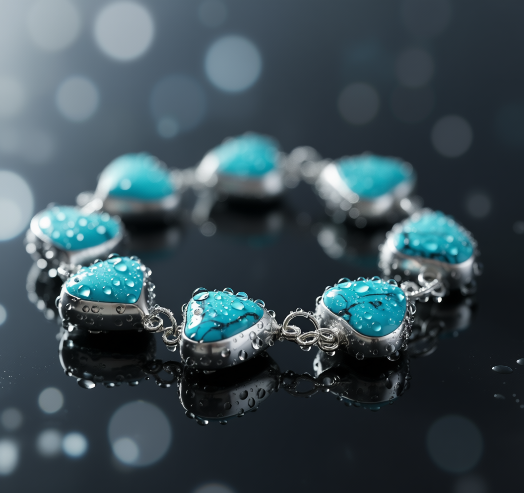 Close-up detail Heart of Heaven bracelet showing silver bezel setting quality and heaven-earth balance symbolism