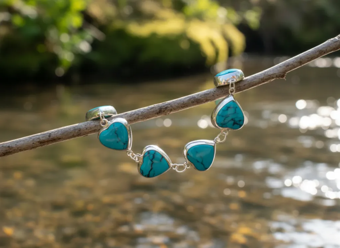 Heart of Heaven bracelet at angle showing heaven serenity and earth strength symbolism