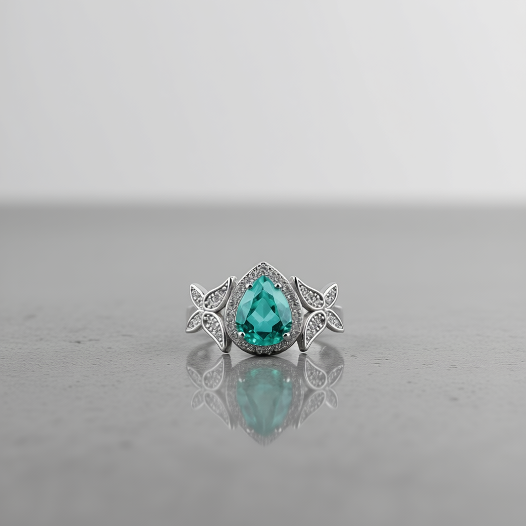 Lotus Tear ring at angle showing lotus symbolism and contemporary spiritual design