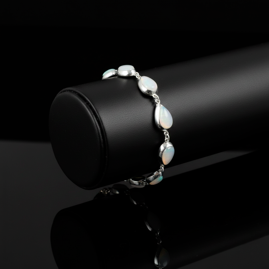 Close-up Moon Drops bracelet displaying shell purity and delicate craftsmanship