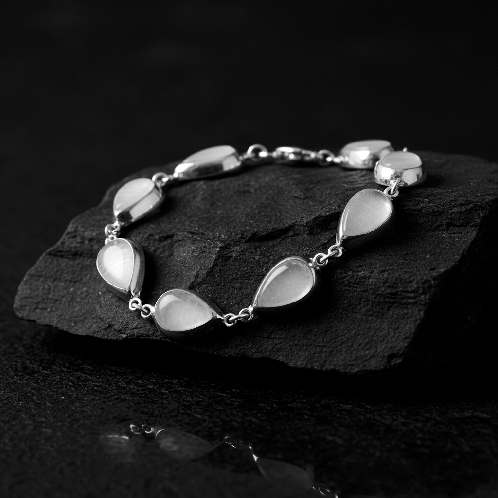 Artistic view Moon Drops bracelet emphasizing freshness, elegance and timeless ocean touch