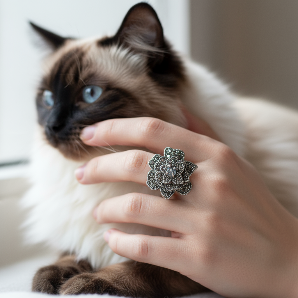 Back view Moon Flower ring showing band construction and comfortable fit design