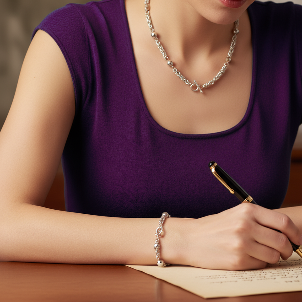 Moon Path bracelet on wrist showing serene beauty and refined craftsmanship