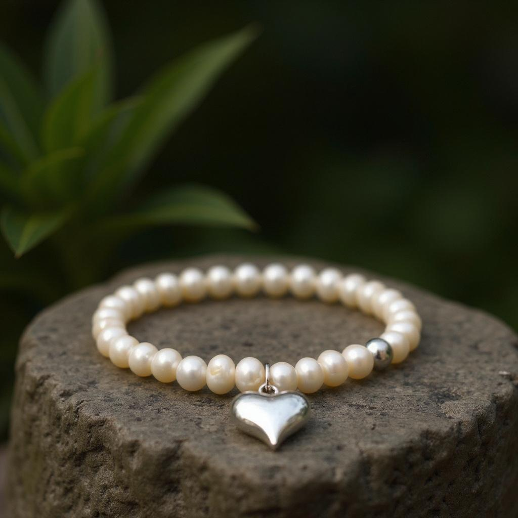 Back view Mother-of-Pearl Heart bracelet showing elastic construction and comfortable perfect fit