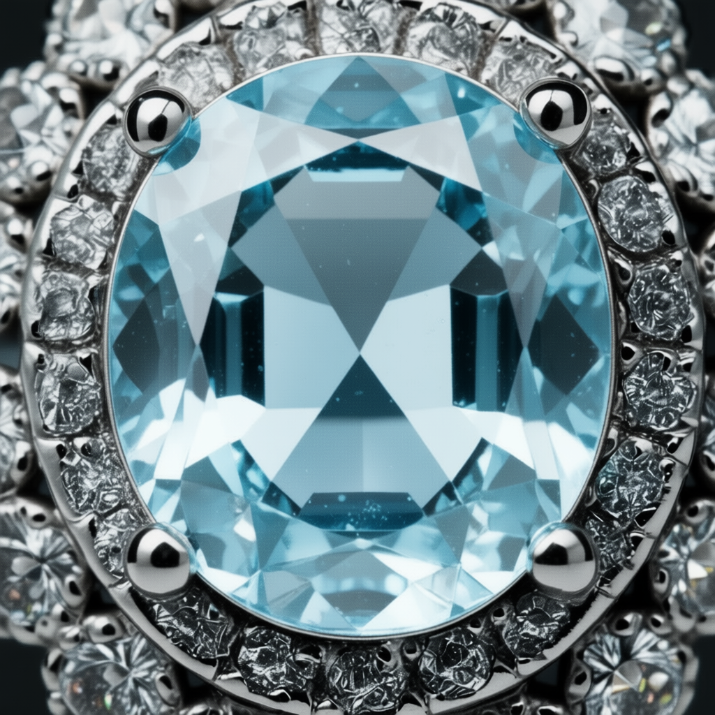 Detail macro Ocean Flower ring highlighting double zircon halo precision and sea foam sparkle effect