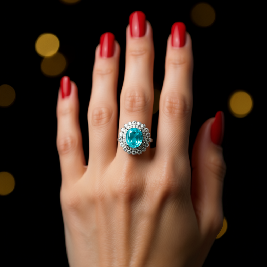 Ocean Flower ring at angle showing flower-inspired design and luminous aura