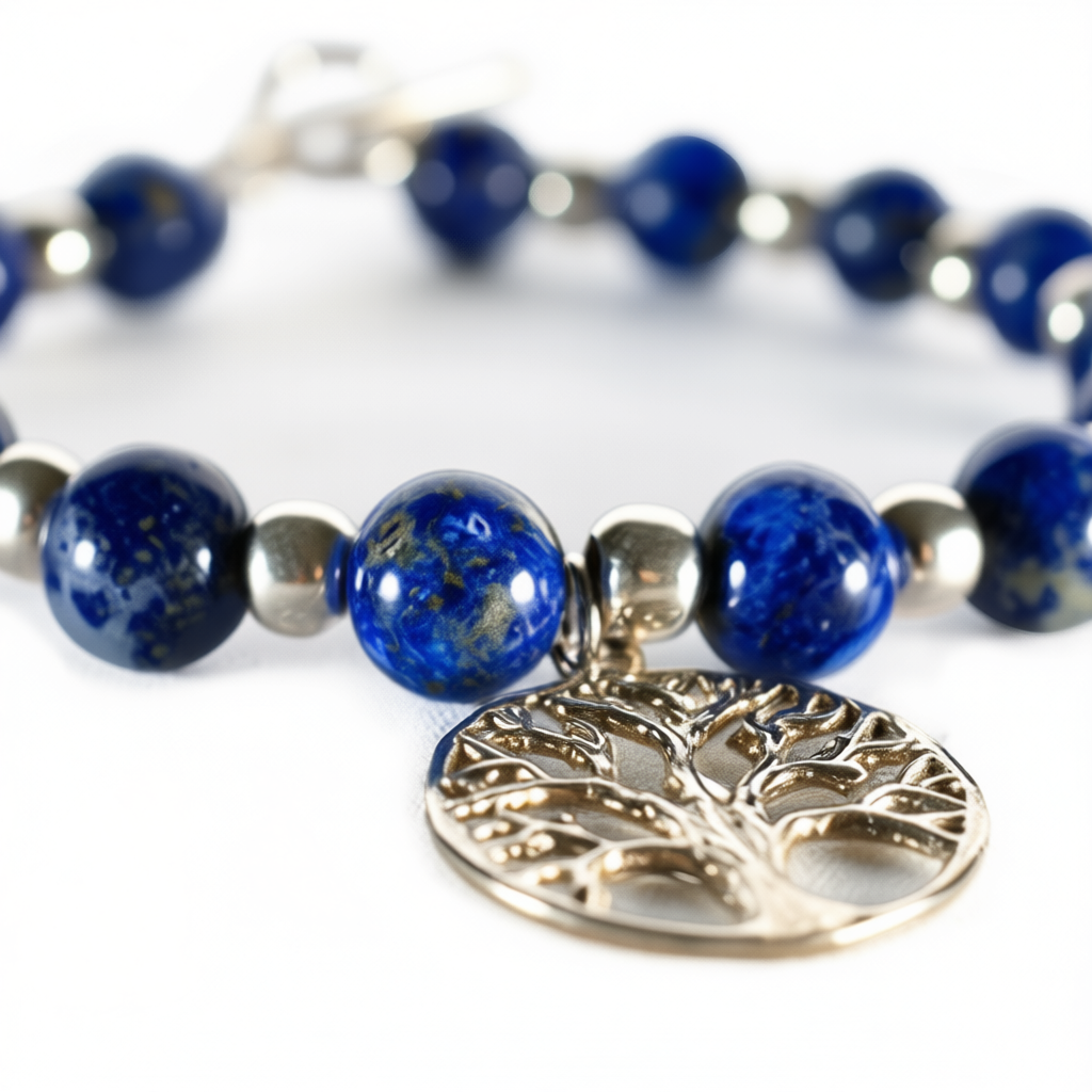 Close-up detail Roots of Heaven bracelet showing sterling silver accents and wisdom stone natural patterns