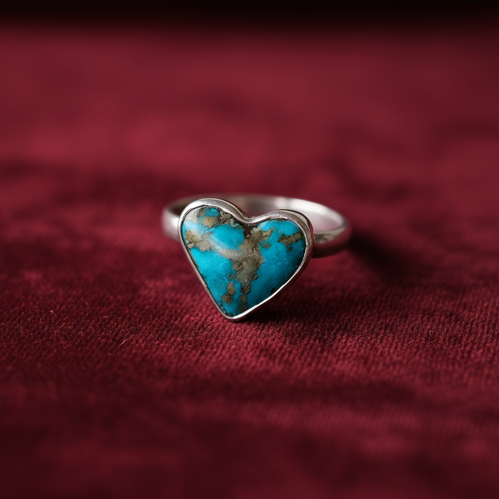 Turquoise Heart ring at angle showing heaven and earth union symbolism
