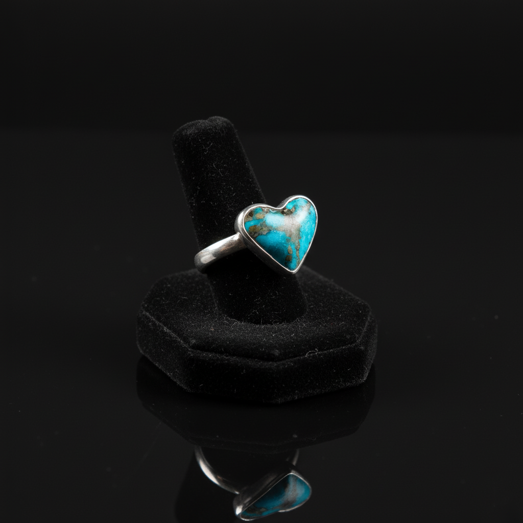 Artistic view Turquoise Heart ring emphasizing protection, healing and pure love symbolism