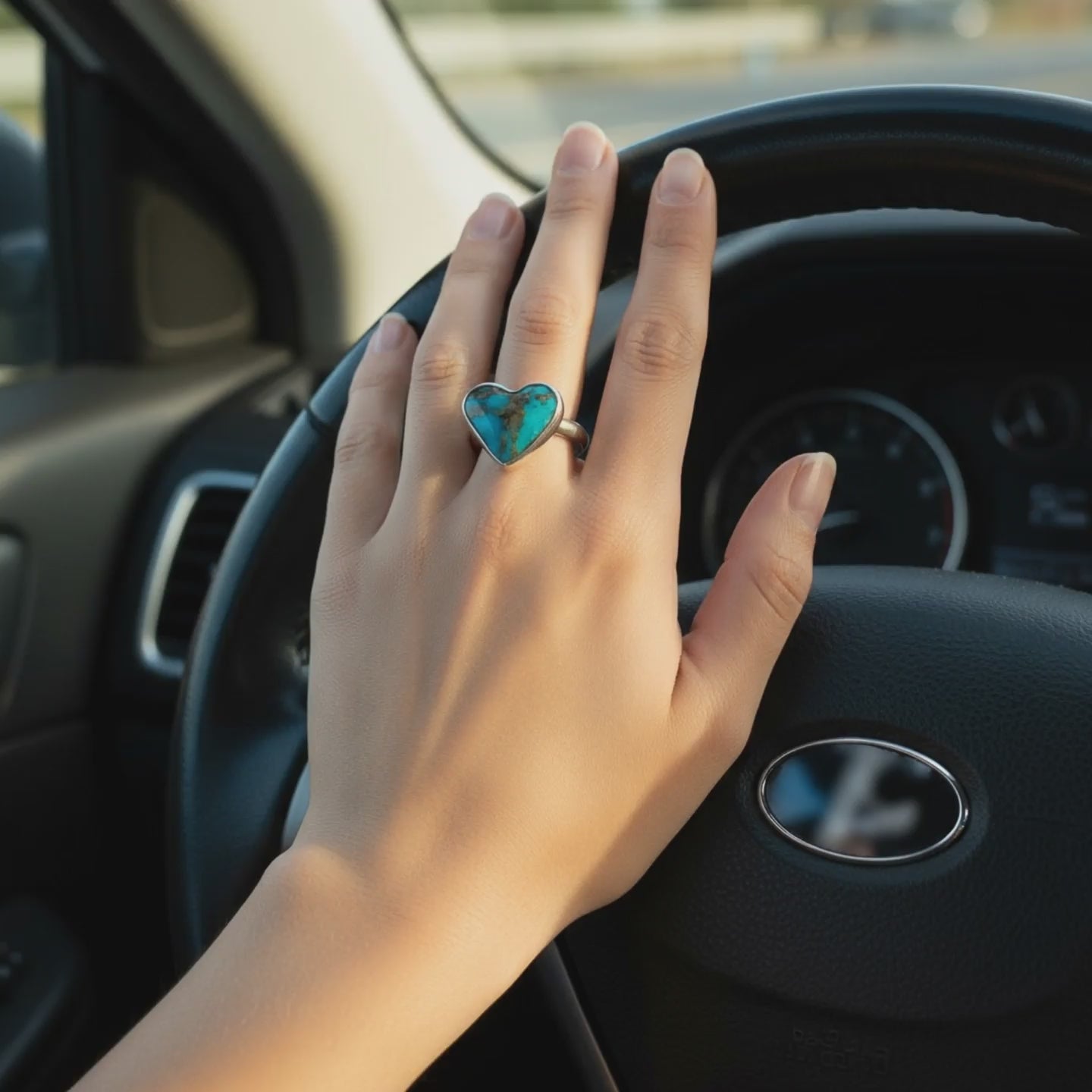 Turquoise Heart silver ring with natural heart-shaped stone - product showcase video