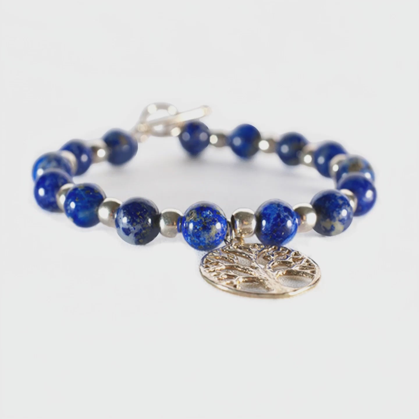 Roots of Heaven lapis lazuli and sterling silver bracelet with Tree of Life - product showcase video