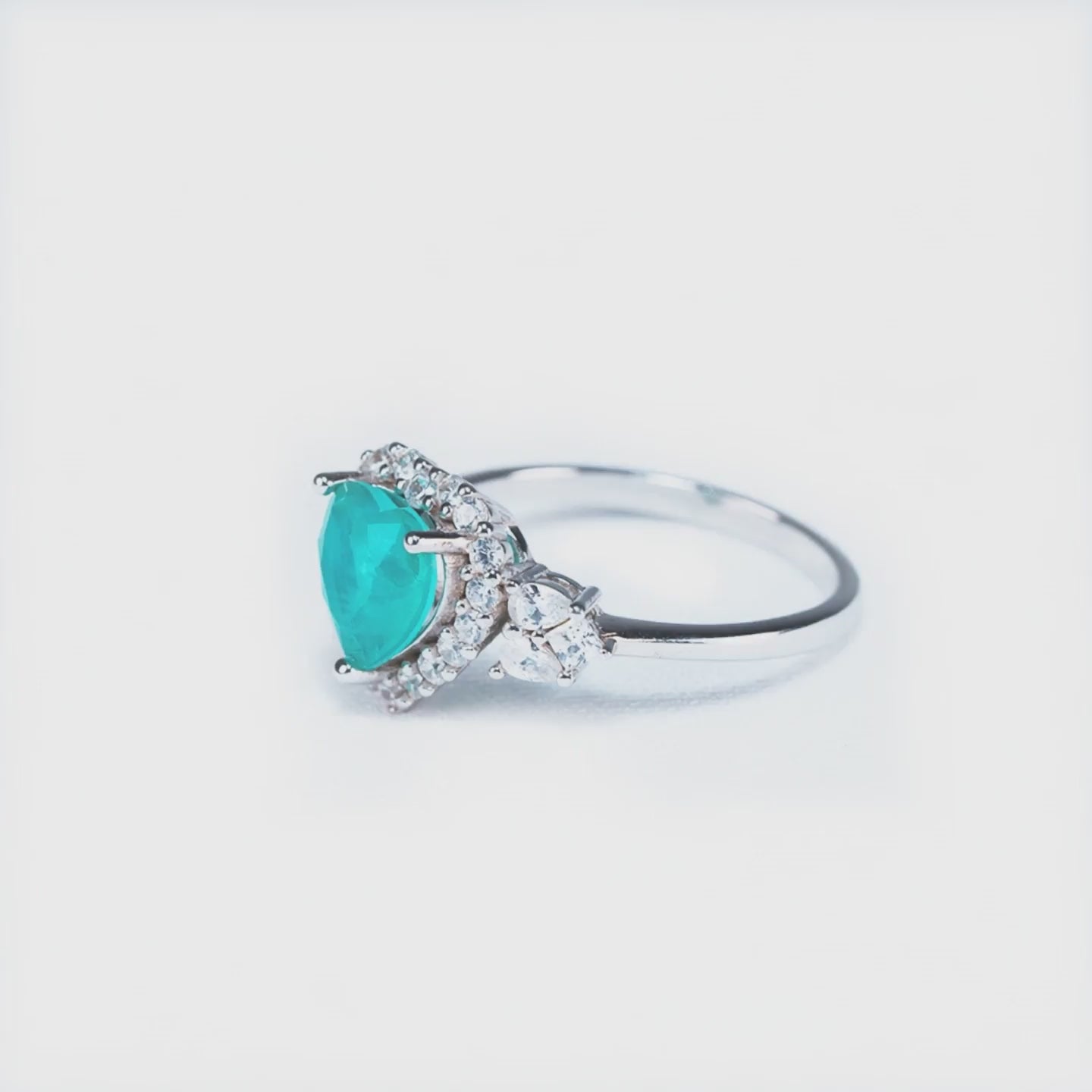 Video: Heart of Gaia green tourmaline heart ring surrounded by cubic zirconia, front view