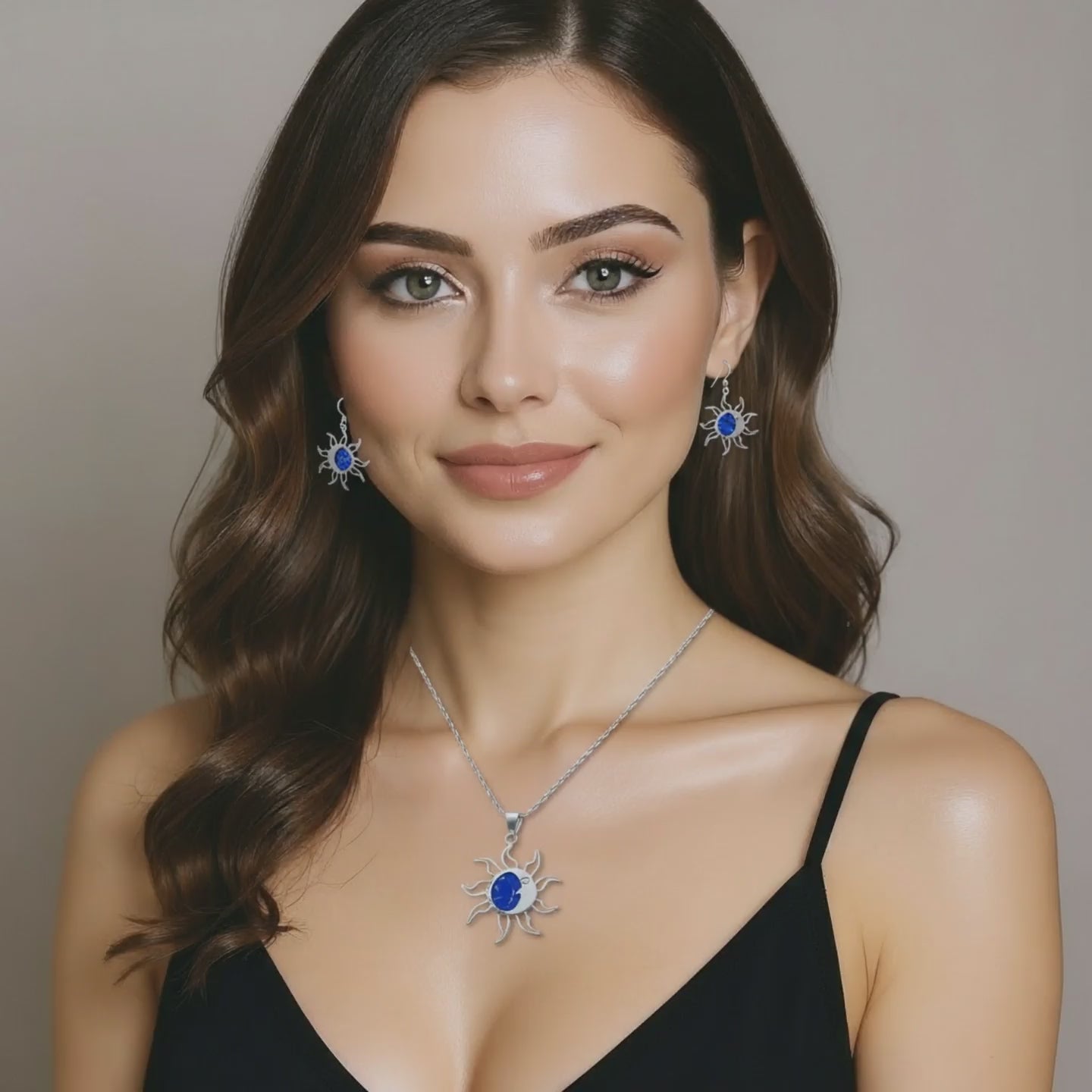 Blue Fire sterling silver and opal pendant and earrings set - product showcase video