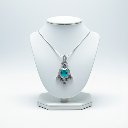 Side view Amulet of Light pendant highlighting protection symbol and elegant finish