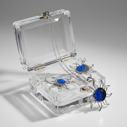 Side view Blue Fire pendant highlighting 925 sterling silver craftsmanship and opal sparkle