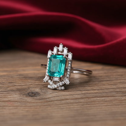 Back view Emerald Portal ring showing band construction and comfortable fit