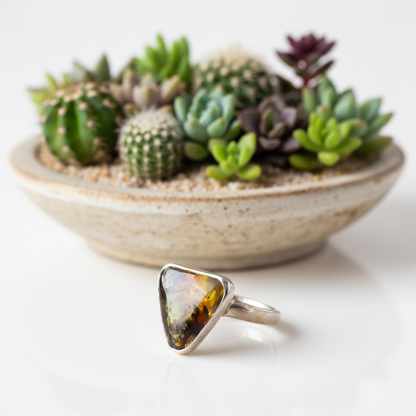 Eternal Rose ring at angle showing deep love symbolism and feminine strength