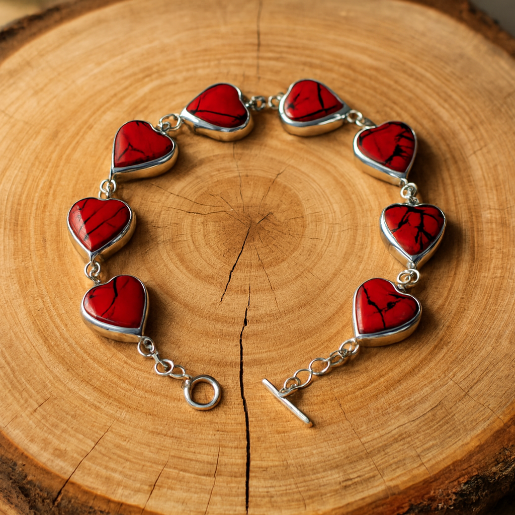 Close-up Heart of Fire bracelet displaying Red Spider Cat stone texture and vital energy