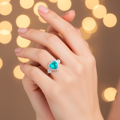 Heart of Gaia ring at angle showing unconditional love symbolism and natural harmony