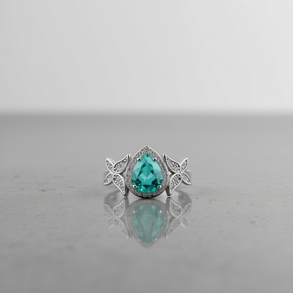 Lotus Tear ring at angle showing lotus symbolism and contemporary spiritual design
