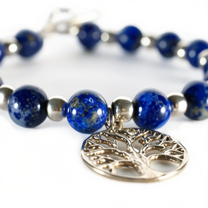 Close-up detail Roots of Heaven bracelet showing sterling silver accents and wisdom stone natural patterns