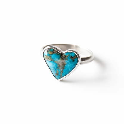 Turquoise Heart silver ring with natural heart-shaped turquoise stone, front view