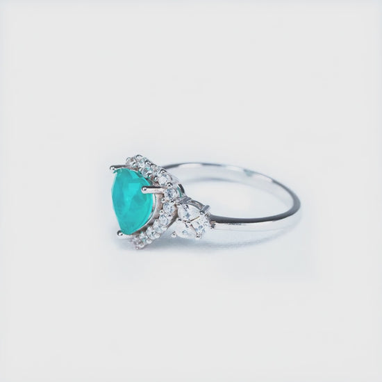 Video: Heart of Gaia green tourmaline heart ring surrounded by cubic zirconia, front view
